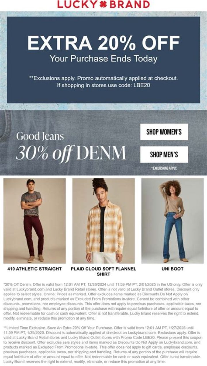 15% OFF Lucky Brand Promo Codes & Coupons January 2024